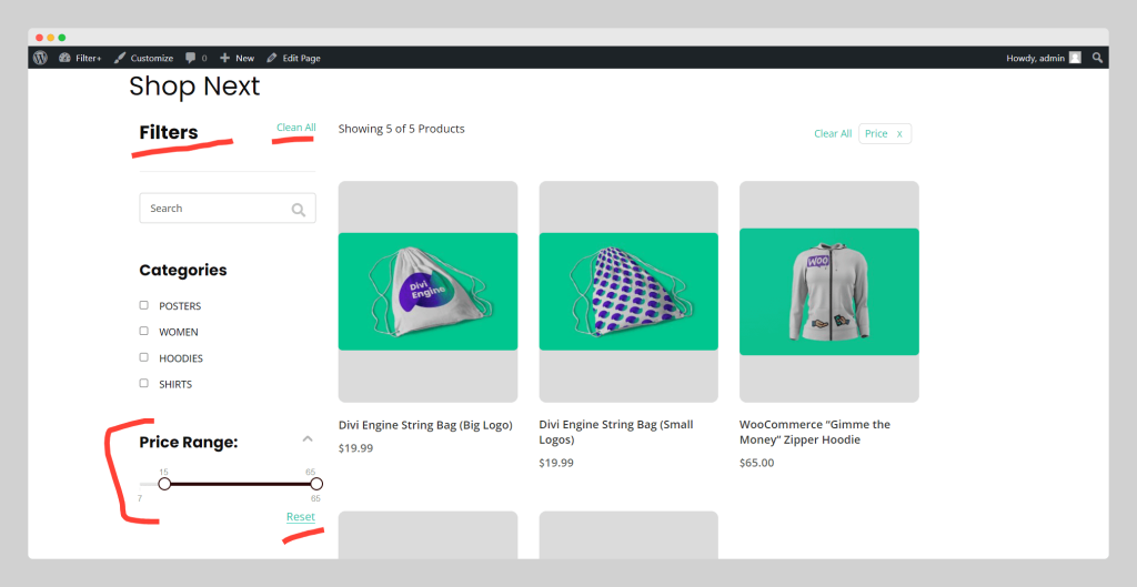 WooCommerce Filter By Price Range, Woooplugin, front end view